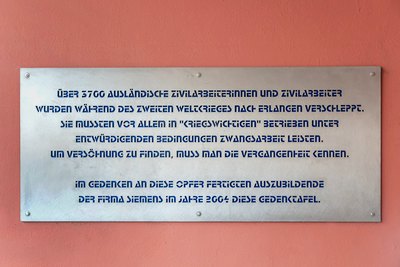 Gedenktafel der Firma Siemens, Erlangen. Foto: Uni-Klinikum Erlangen 2015